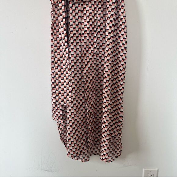 M&S Collection Pink Navy Geometric Pattern Cuffed Short Sleeve Midi Dress - Picture 9 of 9